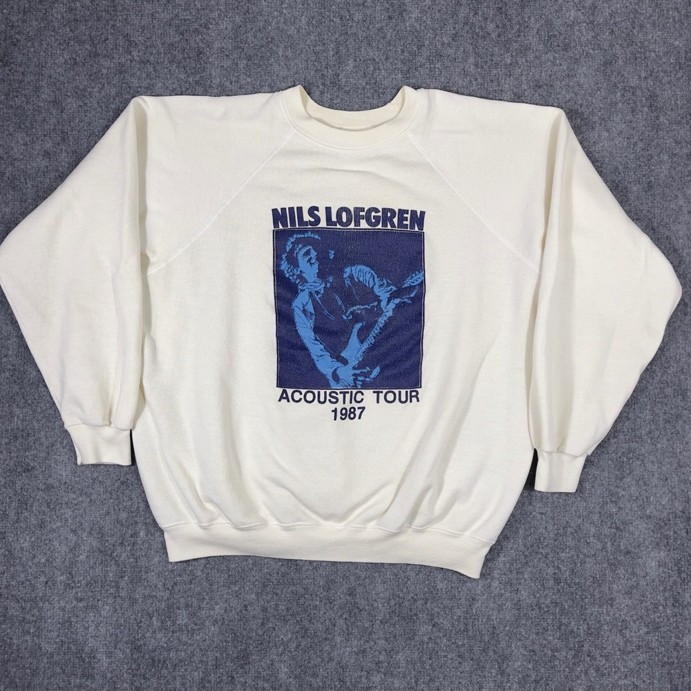 Nils Lofgren Acoustic Tour 1987 Sweatshirt Mens XL White Vintage Raglan